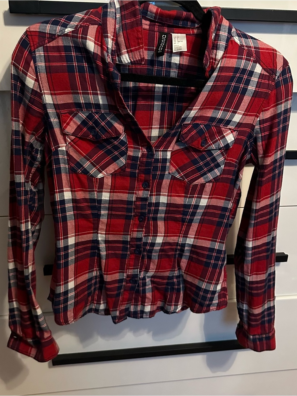 H&M Divided Red Navy Plaid Shirt